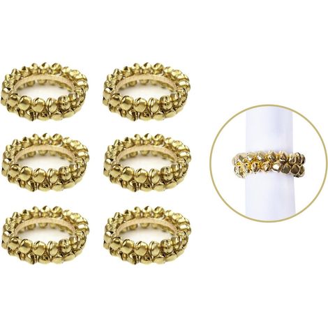 6 Napkin Rings Gold Jingle Bells Metal Christmas Xmas Party Table Set Round (1/3)