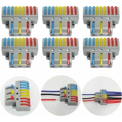 Connecteur Electrique,6 Pcs 3 in 9 out Connecteur Conducteur Compact, Bornier Câble Connecteur Ressort Rapide, Avec vis de montage (1/4)