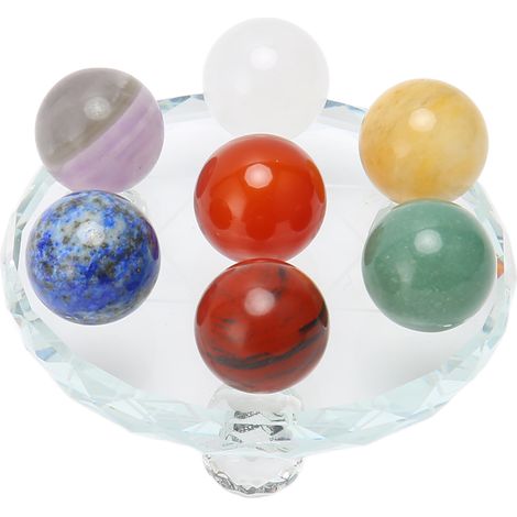 Lot de 7 pierres de chakra rondes purifiant énergie négative, avec platine de recharge pour débutants et professionnels (1/5)