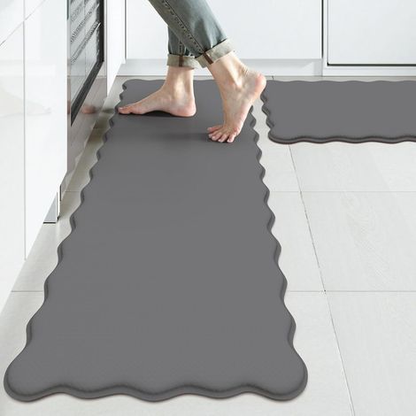 Tapis de sol anti-fatigue absorbant l'huile et l'eau pour la cuisine, tapis antidérapant pour la salle de bain, tapis de porte uni à bords ondulés, tapis de sol pour les toilettes - bordure en dentell