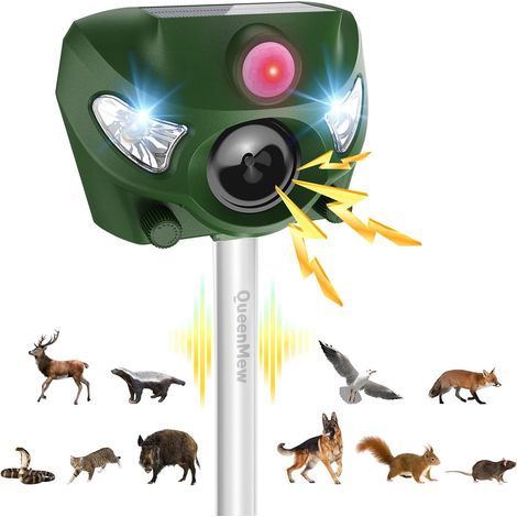 Ultrasonic Repellent with 5 Modes, Siren and Flashing Lights, Solar and USB Powered, Waterproof for Garden (1/5)