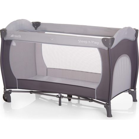 Hauck/Sleep N Play Go Plus/Lettino da Viaggio 4 Pezzi / 120 x 60 cm/per Neonati e bambini fino a 15 kg/con Apertura, Ruote, Materasso e Borsa di Trasporto/Pieghevole, stone (grigio) (1/5)