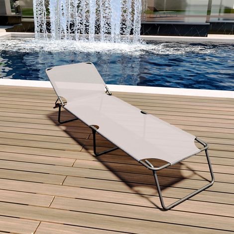 Lettino Pieghevole Prendisole Senza Tettuccio Parasole Schienale Reclinabile Regolabile Struttura In Metallo Nero Sedia Sdraio Per Spiaggia Mare Giardino Piscina 187 x 53 x 24 Cm (White) - Colore: Gra (1/5)