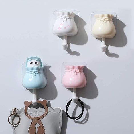 Crochets muraux autocollants, crochets pour vêtements, crochets de suspension murale, décoration chat, lot de 4 (1/4)