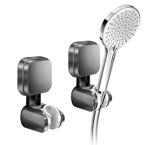 Support de Douche Sans Perçage, Support Douchette Ventouse, Universel Etagere Pommeau de Douche Mural, Accroche Pommeau de Douchette pour Salle Bain, Réglable, 2 Pièces, Gris (1/5)