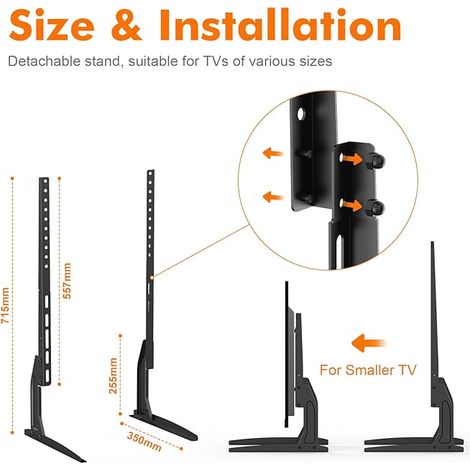 Pied TV Universel pour Téléviseurs 22"-80", Hauteur Ajustable, Supporte Jusqu'à 50kg, VESA Max 800x400mm, Montage Facile - Noir (1/5)