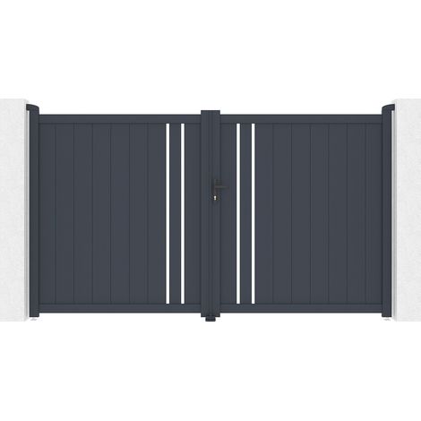 Cancello elettrico battente in alluminio semi traforato L309 x H181 cm antracite - TOROMA