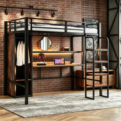 MEUBLIV Metall-Hochbett 90x200 cm Schwarz – mit Schreibtisch, ohne Matratze (1/5)