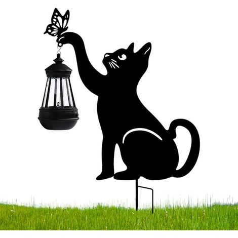 Metall-Gartenstecker mit Katzenmotiv und Lampe Solarbetriebene Gartenleuchte Niedliches Katzenmotiv für Gartendekoration und Nachtbeleuchtung