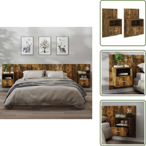 Wand-Nachttische 2 Stk. Räuchereiche - Wand-Nachttisch - Holzwerkstoff Möbel - Wohnzimmer Dekoration - Regal - Nachttisch Braun