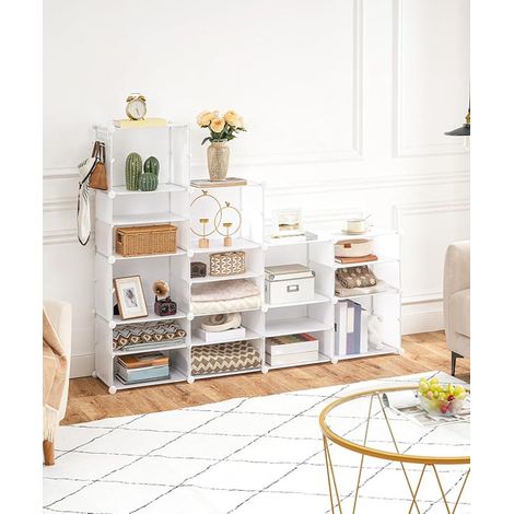 Étagère à Chaussures, 5 Compartiments, Meuble Chaussure avec Portes, Étagère Modulable en Plastique, 2 Crochets de Rangée, pour Entrée, Chambr, Couloir, Blanc EWT11SC01G1 (1/4)