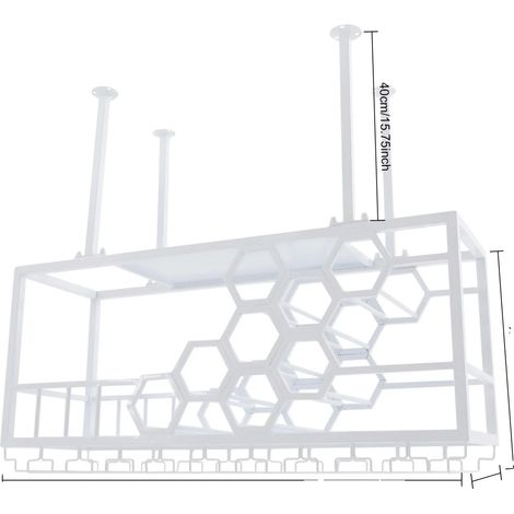 Support à vin suspendu, design à 2 niveaux, rangement gain de place, Blanc (1/2)