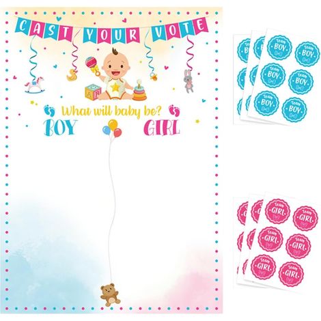 Interactive Baby Reveal Poster, Paper Vote Stickers (Boy/Girl) for Baby Shower and Party, Mom-to-be, Creative and Adorable Game (1/5)