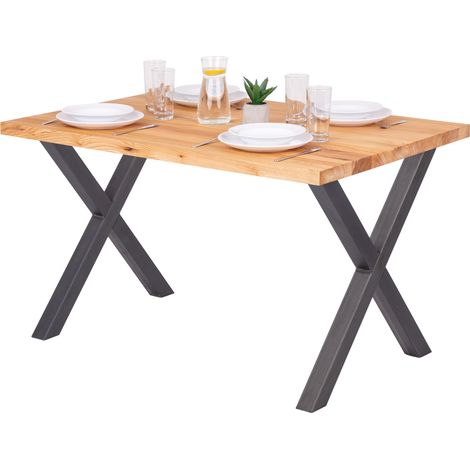 LAMO Manufaktur Table è manger, table pour salle è manger 120x80x76 cm, Bois massif, Design, Frène Naturel / Acier Brut, LEG-01-A-002-0000D (1/5)