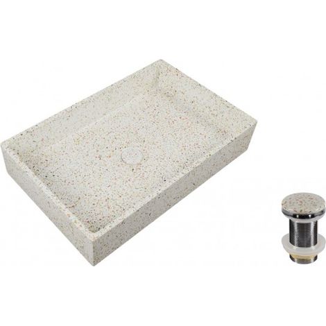 Vasque rectangulaire beige DION à poser 60x39x12 cm en pierre (1/2)