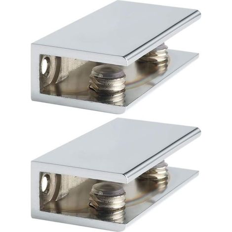 Support d'étagère rectangulaire réglable sans cadre, 2 pièces, pince robuste pour étagère en verre, chrome poli (1/5)