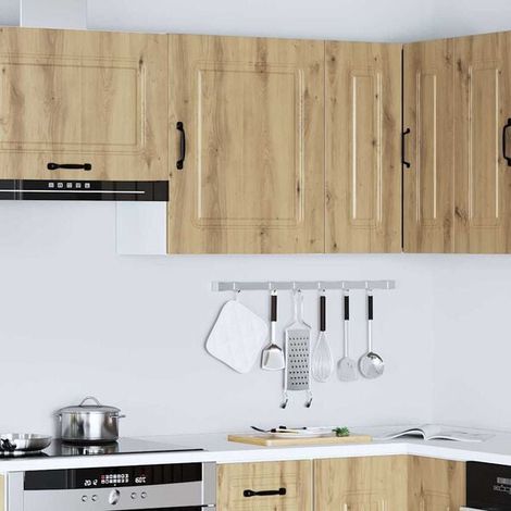 Armoire Murale de Cuisine en Placage Bois Massif, Rangement Mural Moderne avec Portes, Meuble de Cuisine Suspendu Gain de Place, Design Scandinave pour Organisation et Décoration Intérieure (1/5)