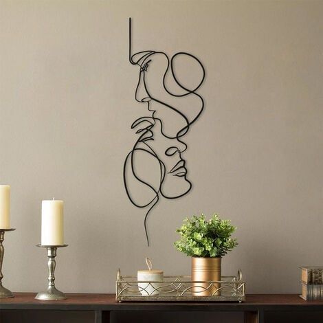 Nordique visage Art Silhouette métal véritable amour mur Art décoration moderne maison bureau salon chambre Couple mur chambre décor (1/5)