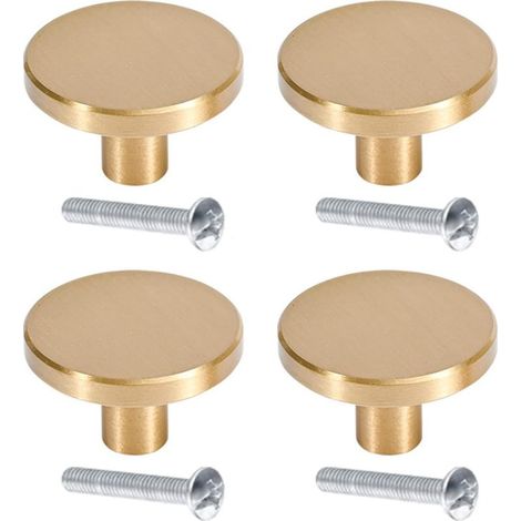 Poignée d'armoire ronde en laiton brossé tiroir bouton or vanité poignée tiroir avec vis pour armoire armoire tiroir armoire 32mm x 25mm (1/5)