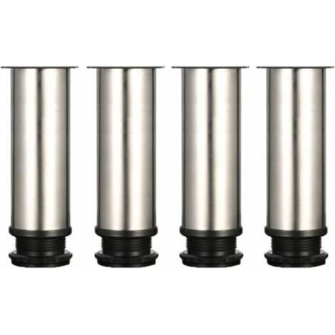 4 patas ajustables de 150 mm de altura, patas reforzadas para armarios, mesas y muebles, acero inoxidable cepillado, altura ajustable de 0 a 15 mm. Incluye tornillos de acero inoxidable -Crezuo