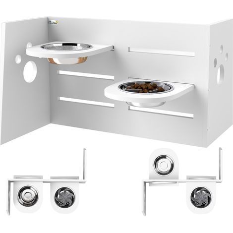 Support pour gamelles de chien, gamelles réglables et séparées, 2 gamelles en acier inoxydable, tapis anti-avalement, blanc