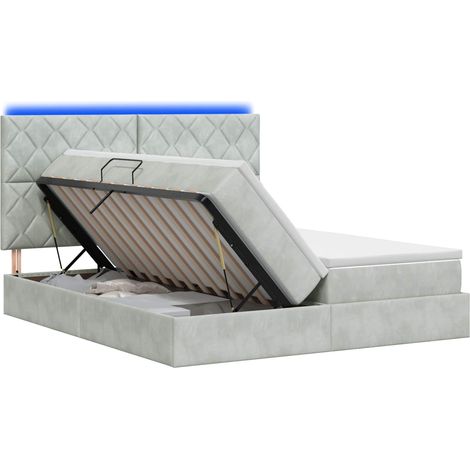 Cama de almacenamiento LED con colchón Gris Claro 180 x 200 cm vidaXL (1/5)