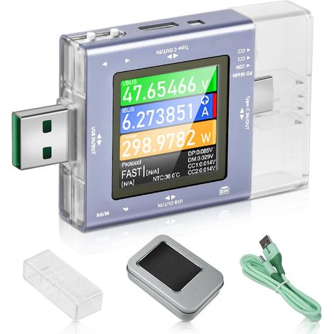 Testeur de courant USB 1,44" LCD 2 en 1 multimètre numérique 2 en 1, voltmètre, capacité de puissance, résistance interne du fil, compteur de puissance avec mesure des courbes (1/5)