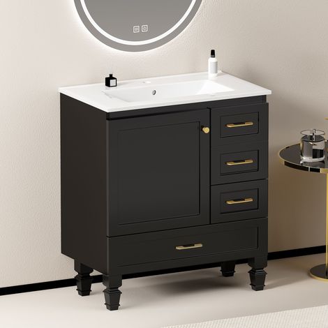 Badezimmerschrank in Schwarz. Reichhaltiger Stauraumschrank - 1 – Der 75 cm Badezimmerschrank in Schwarz ist eine, Hergestellt aus hochwertiger schwarzer Oberfläche, in kleine bis mittlere badezimmer (1/5)
