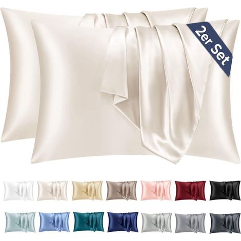 Filiyano – oreiller en satin 50x70 – Taies d'oreiller en satin 50x70 (lot de 2), similaires à la soie, certifiées Oeko-Tex, beiges. (1/5)