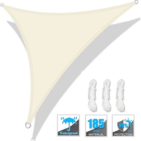 (Beige, 250x250x250CM) Voile d'ombrage triangulaire, protection UV, adaptée aux patios, jardins et cours extérieures. (1/5)