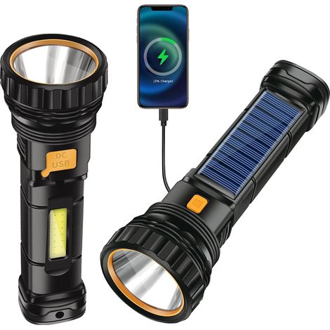 LED solar torch, USB rechargeable solar torch, solar power bank torch with 3 modes, waterproof LED strobe torch, ideal flashlight (1/5)