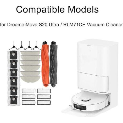 NALOOKAMIC Kit d'accessoires de 24 pièces pour aspirateur Dreame Mova S20 Ultra/RLM71CE : brosse principale, lingettes de nettoyage, filtres et sacs à poussière.