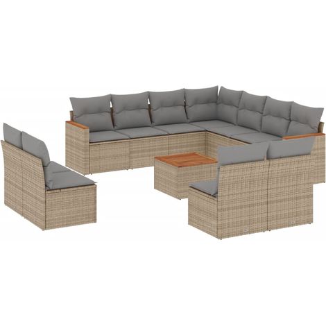 Salon de jardin avec coussins 12 pcs beige résine tressée (1/3)