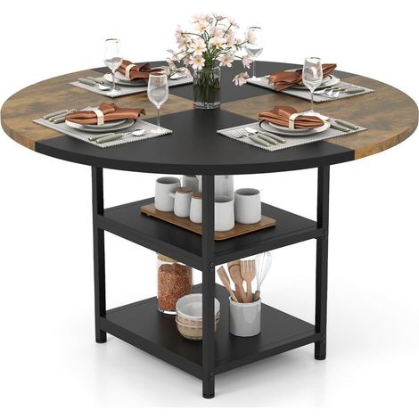 Runder Esstisch mit 2 Regalen für 4-6 Personen, 119cm, 2-farbig, rustikal (1/5)