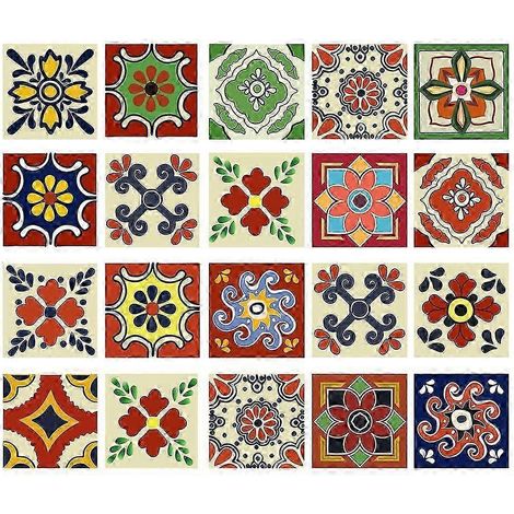 20 pièces de mosaïque murale autocollante à faire soi-même, motif taille, décoration de cuisine-C 20x20cm