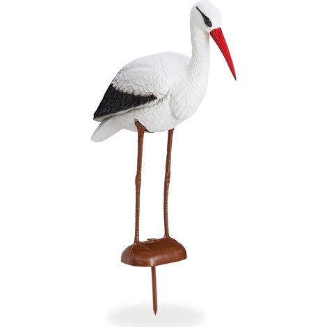 Relaxdays 4x Garden Figurine Stork, Garden Decorative Ornament, Heron Pond Protection, HxWxD: 80 x 22 x 64 cm, White/Red