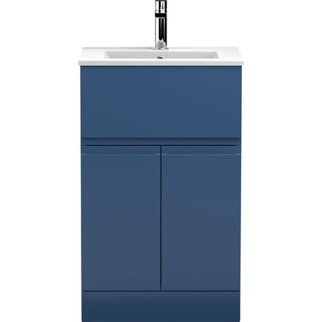 Rapture Floor Standing Vanity Basin Unit with Minimalist Ceramic Basin (Tap Not Included), 500mm - Satin Blue - Balterley