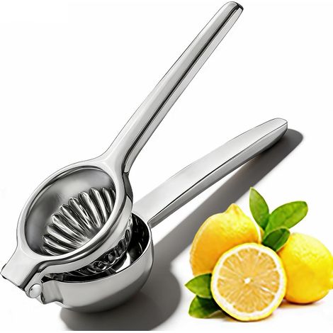 Presse Citron Inox - Grande Presse Agrumes Manuel 8x23cm en Acier Inoxydable pour Citron Citron Vert Orange, Extracteur de Jus Manuel avec Gouttière Profonde