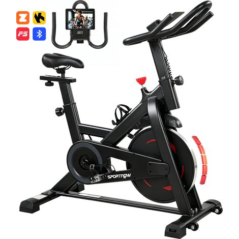 Geräuschloses Heimtrainer-Fahrrad mit einstellbarem Widerstand, App-Anbindung via Bluetooth, LCD-Bildschirm, 111,5 x 52,5 x 114,5 cm, Schwarz