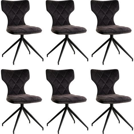 STYK - Lot de 6 Chaises Tissu Grises Surpiqures Carreaux (1/3)