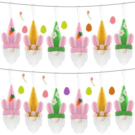 12 gnomi pasquali a forma di coniglietto，Decorazioni colorate in peluche a forma di coniglietto da appendere，per la casa e per le feste (1/5)