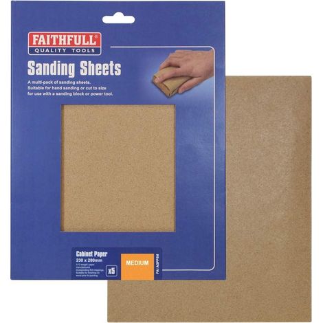 Faithfull Glasspaper Sanding Sheets 230 x 280mm, Medium Grit 80G, Pack of 5