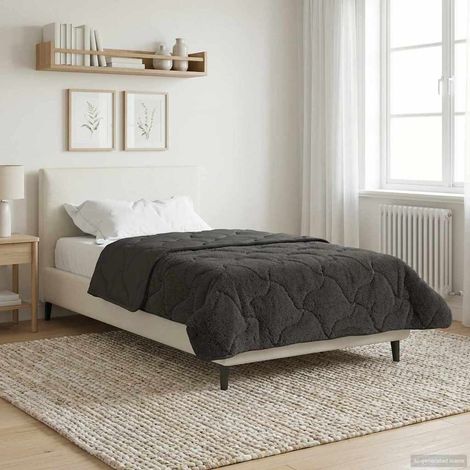 Duvet d'hiver réversible matelassé en microfibre et polaire teddy anthracite 155 x 220 cm - PANGIVO (1/5)