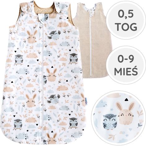 BabyU, Saco de dormir de verano para bebé, muselina de algodón ajustable, 0.5 TOG, 0-9 meses