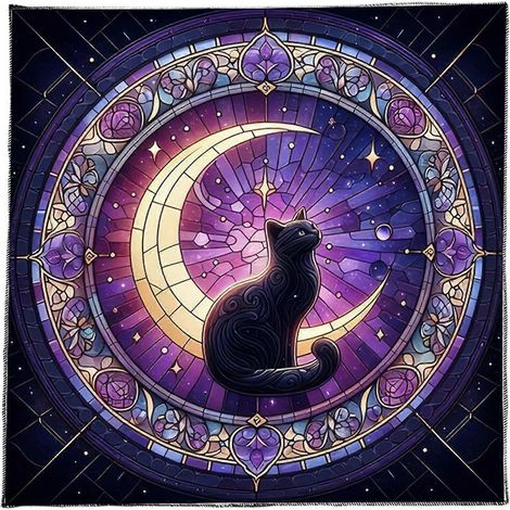 Nappe de table motifs chats lunaires tarot divination tapisserie astrologie sorcellerie décoration (1/5)
