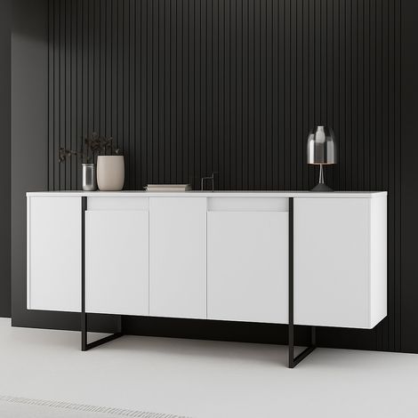 Dmora - Kommode Dgarzitt, Wohnzimmerbuffet, Wohnzimmer-Sideboard, Moderne Küchen-Speisekammer, 160x35h80 cm, Weiß und Schwarz (1/5)