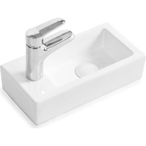 Gäste WC Waschbecken PARIS aus feinster Keramik für Wandmontage oder als Aufsatzwaschbecken mit Hahnloch:Hahnloch Rechts (1/3)