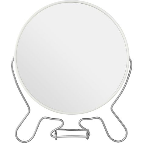 Premier Housewares Makeup Mirror / Round Bathroom Mirror / White Standing Mirror / Metal Small Mirror Circle Mirror / Shaving Mirrors For Men 18 x 10 x 22 (1/3)
