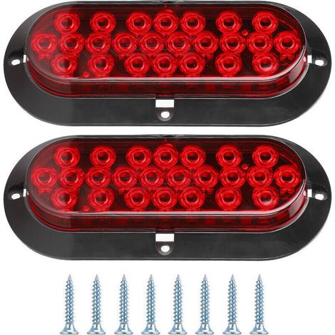 Jeffergarden Lot de 2 feux arrière de freinage ovales rouges 6 pouces 24 LED, feux arrière étanches pour remorques de camions 12 V