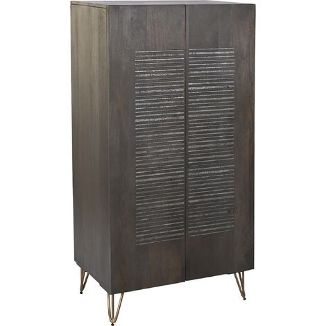 Armoire de rangement en bois sculpté coloris marron foncé et pied en métal doré - Longueur 70 x Profondeur 45 x Hauteur 142 cm -PEGANE- (1/5)